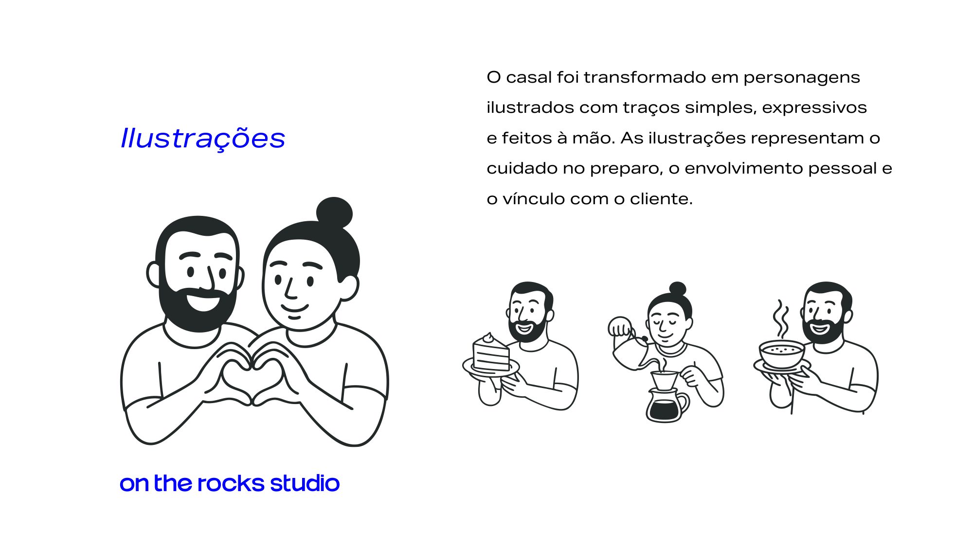Ilustrações do casal de fundadores em traço preto.